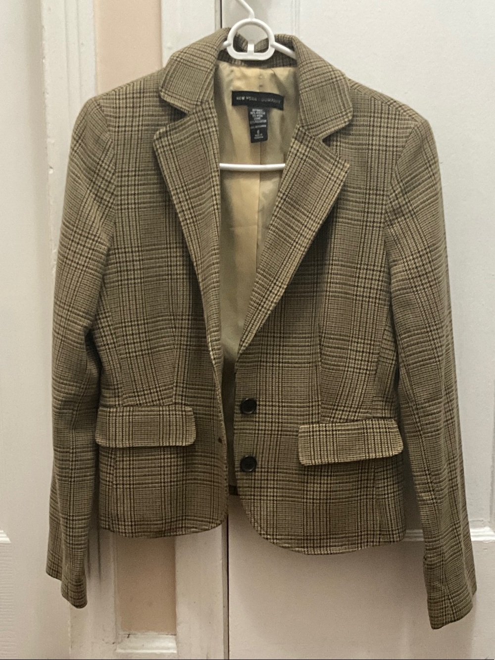 New York & Company Plaid Blazer in Tan and Black